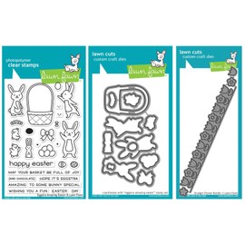 Lawn Fawn - Eggstra Amazing Easter Stamp and Die Set & Straight Flower Border Die - 3 Items
