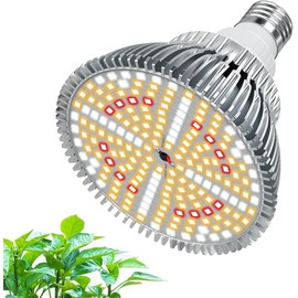 highydroLED 156-LED Full Spectrum Plant Light, E27 Grow Bulb for Indoor Plants, Energy-Efficient 2835 LED with Red/Blue/White/Warm/IR/UV, 85-265V, Easy Install for Succulents, Flowers, Veggies, Herbs