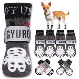 GYURO 4-Sided Anti Slip Dog Socks Paws Stop Licking with Adjustable Reflective Strap – Indoor Paw Protection, Traction Control & Anti-Licking Design for Hardwood Floors & Grip Safety (Gray, XS)