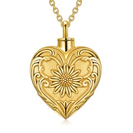 SOULMEET Urn Necklaces for Ashes Sterling Silver Plated Gold Sunflower Cremation Urn for Ashes Hair Memorial Jewelry for Women