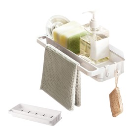 EACHPT Spülbecken Organizer, Spülbecken Caddy Organizer,Küchen Organizer mit Abnehmbarer Abflusspfanne, Abnehmbare Trennwände, Installation einfügen Schwammhalter küche Spüllappenhalter(Weiß)