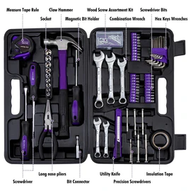 CARTMAN 148-Piece Automotive and Household Tool Set Perfect for Car Enthusiasts and DIY Home Repairs Purple