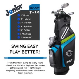 PGF Gold TP JR Kids Junior Golf Club Set – [Grey] [Hand: Right] [Height50–56"][Age for 7–10]