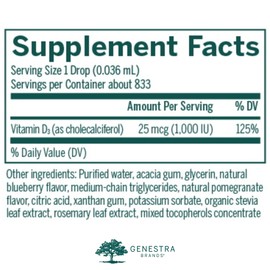 Genestra Brands D-Mulsion 1000 - Liquid Vitamin D Supplement - Natural Berry Flavor - 1 Fl Oz