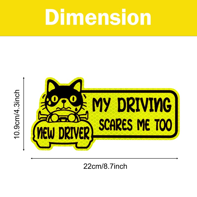 Funny Cat New Driver Reflective Car Stickers, New Driver Sticker