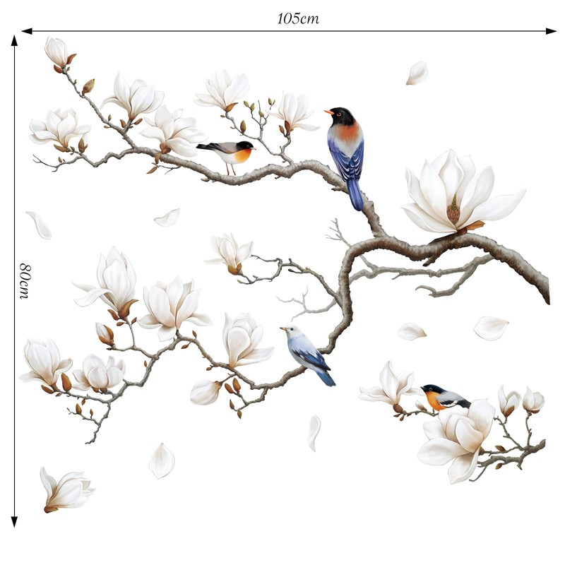 SHUCHING White Magnolia Tree Wall Decals Peel and Stick, Trees