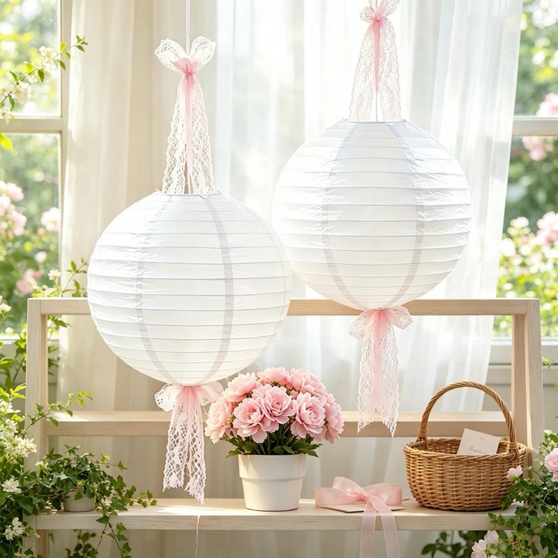 5 Pack 12 Inch White Round Paper Lanterns Chinese Japanese