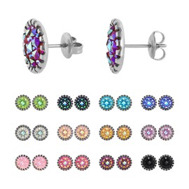 JMFENFA 12 Pairs Druzy Stud Earring for Men Women Gold Plated Surgical Stainless Steel Multi Colored Faux Druzy Stud Earrings Set (Silver faceted 10mm)