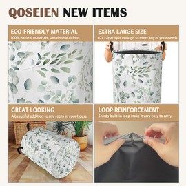 Green Eucalyptus Collapsible Laundry Baskets,Leaves Branches Laundry Hamper,Storage Basket with Handles for Bathroom Bedroom College Dormitory Living Room Nursery Organizer 16"x20"