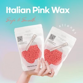 Allongs hard wax 200g | Hard Wax Beads with Spatulas (20pcs) | Professional Salon Quality | Perfect for Full Body | Facial | Brazilian Bikini | and Legs at Home Wax Refill for Women Men (pink)