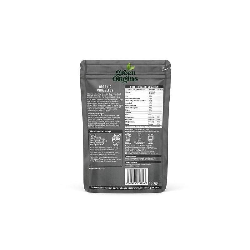 Green Origins Organic Chia Seeds, Raw 150g
