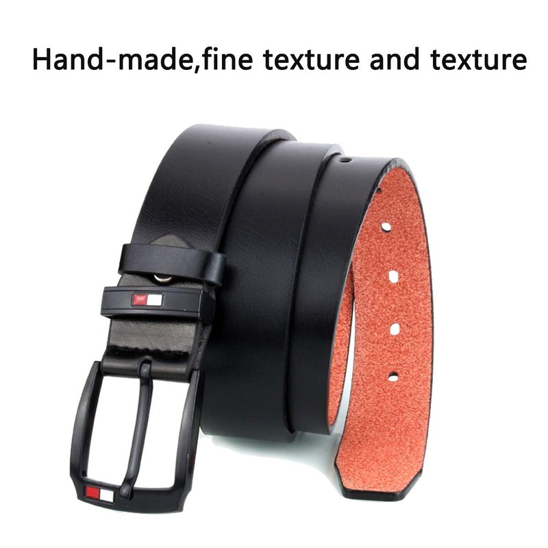 Zliger Men's Leather Belt Pin Buckle Black for Jeans Casual