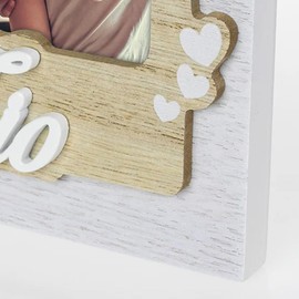 Instant Project Bilderrahmen Zio für Fotos 10 x 15 cm | Bilderrahmen aus Holz mit Schriftzug Onkel und Herzen für Geburtstag, Namenstag und Weihnachten in Weiß - Holz