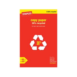 Staples 580336 30% Recycled 11X17 Paper 20 Lbs 92 Bright 500/Rm