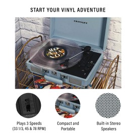 Crosley CR8005F-TN Cruiser Plus Vintage 3-Speed Bluetooth in/Out Suitcase Vinyl Record Player Turntable, Tourmaline