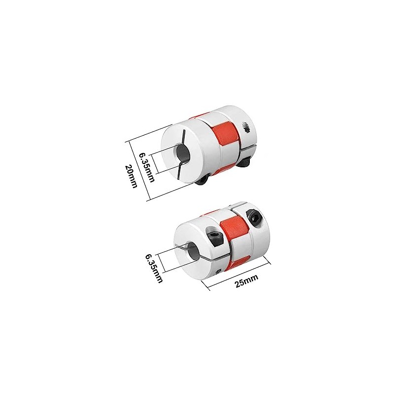 TOP-VIGOR 2pcs 6.35mm to 6.35mm Shaft Coupling L25xD20 Flexible Clamp