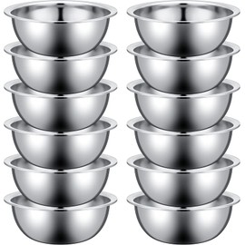 Pinkunn Set of 12 Stainless Steel Mixing Bowls Bulk Nesting Metal Salad Bowls Food Mixing Bowls Baking Prep Reusable Large Bowl for Kitchen Restaurant Home Cooking, Silver(8.66 x 3 Inch)