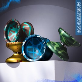 YOSTAR 2 In 1 Dual Purpose Yoyo V10, Finger Spin Responsive & Unresponsive Yoyo, Trick Yo Yo for Kids and Adults, Professional Durable Metal Yo-Yo, with 12 Strings, Bearing Kit, Glove, Case (Blue)