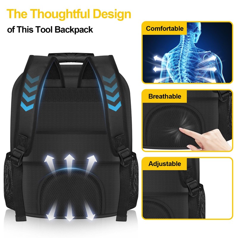 POWSTR 18 in Heavy-duty Tool Backpack with USB Port,Waterproof Electrician