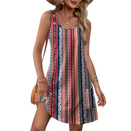 WEESO Floral Dresses for Women Summer Dresses Mini Sundresses Tank Flowy Casual Dress with Pockets Cruise Outifts Geometric M