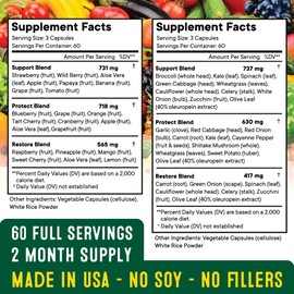 Superfood Fruit and Veggie Supplement - Fruit and Veggie Capsules 100% Whole Super Fruit and Super Vegetable Supplements & Vitamins, with Olive Leaf (720 Count (Pack of 4))