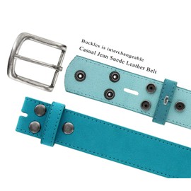 Rounded Edge Buckle Casual Jean Suede Leather Belt 1 1/2" Wide for Women (Blue, 34)