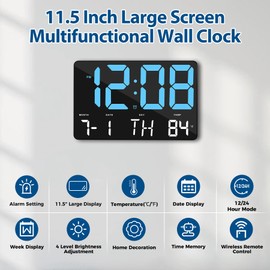 SZELAM Digital Clock Large Display,11.5"Digital Wall Alarm Clock with Remote Control,LED Oversized Electric Clock with Calendar,12/24H,Adjustable Brightness Large Clock for Home Office Kitchen Bedroom