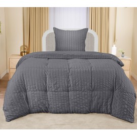 Utopia Bedding Seersucker Bed Linen 135 x 200 cm Set - Microfibre Polyester Duvet Cover 135 x 200 cm + 1 Pillowcase 80 x 80 cm - Grey