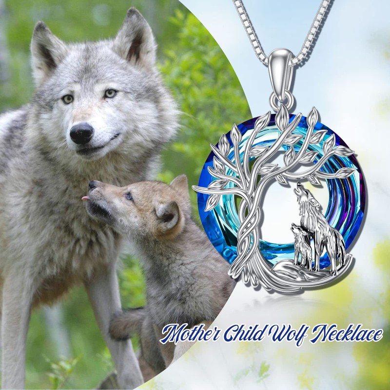 TOUPOP Wolf Necklace for Women 925 Sterling Silver Tree of