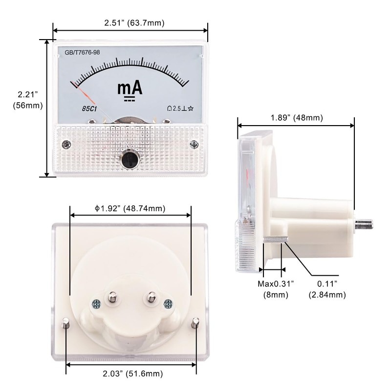 Heschen 85C1-20mA Rectangle Panel Mounted Current Meter Ammeter Tester DC