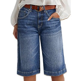 Flamingals Women’s Mid Rise Straight Leg Capri Jeans with Vintage Wash Casual Fashion Trendy Denim Cropped Pants Mid Blue L