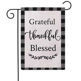 ULOVE LOVE YOURSELF Grateful Thankful Blessed Garden Flag Double Sided Decorative Small Burlap Flags 12.5 x 18 Inch House Yard Patio Rustic Autumn Fall Thanksgiving Outdoor Decorations