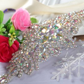 DUOBAO Rhinestone Applique AB Silver Wedding Belt Crystal for Dress Sash Girdle Headband Appliques AB Beaded Bling for Dress Rhinestones Belts
