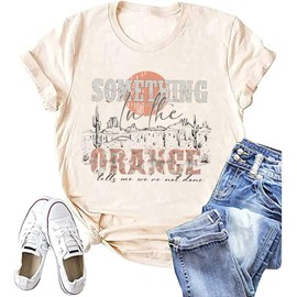 Women's Country Music Tee Rock Band T Shirts Retro Rock Music Pattern Tee Tops Round Neck Short Sleeved T Shirt (Small, Beige1)
