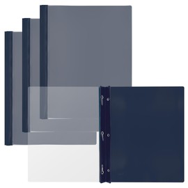 Winnable Clear Front Report Covers, 3-Prong, Letter Size, Dark Blue, 3 Pack