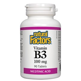 Natural Factors Vitamin B3 100 mg, Nicotinic Acid, 90 Tablets