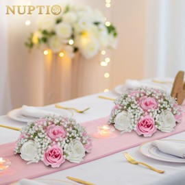 NUPTIO Baby Breath Flower Balls: 2 Pcs 9.4 inch Diameter Pink Artificial Rose Fake Arrangement Bouquet Wedding Centerpieces Event Party Tables Decorations