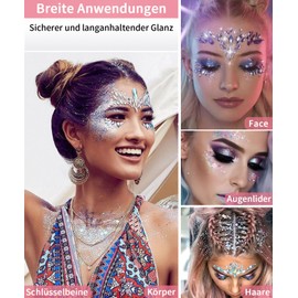 Glitter Face, Glitter Make-Up, Chunky Glitter Make-Up, Mermaid Festival Glitter Gel Face, Body Glitter Gel for Festival, Party, Face, Hair, Lips (Gold)