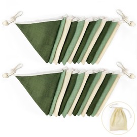 2Pack Sage Green Bunting Banner Nursery Garland Olive Green Double Sided Fabric Triangle Flags Pennant Streamers for Kids Jungle Safari Summer Boho Birthday Baby Shower Room Party Decorations