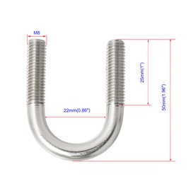 Round U-Bolt 22 Nm (0.87") Inside Width 304 Stainless Steel Silver M8 Self-Locking Nylon Insert Hex Nut Flat Washer Lock Plate 2pcs