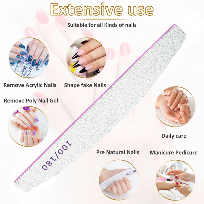 Nail Files, 16pcs Professional Nail Files, 100/180 Grit Double-Sided Emery
