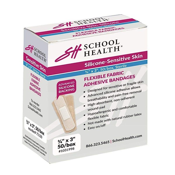 School Health Silicone Adhesive Bandage, 3/4 X 3", 50/Box