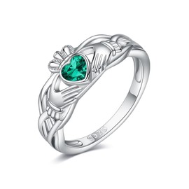 Claddagh Ring for Women Sterling Silver Green Irish Celtic Claddagh Jewellery for Women, Precious metal