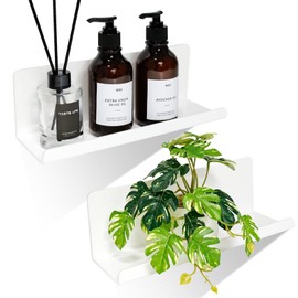 UMILKI 2 Pcs Acryl Wandregal Selbstklebend,30CM Acryl Selbstklebende Regale Wand Ohne Bohren,Schweberegal Weiß mit Klebeband,Schwimmende Regale für Badezimmer Wohnzimmer Schlafzimmer Küche Büro