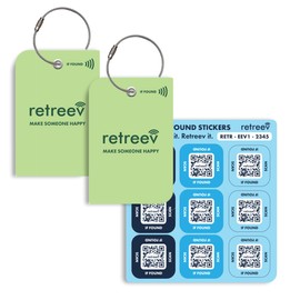 2 x retreev™ Smart Luggage Tags and 9 x Smart Stickers: Secure Retrieval, Identity Protection | Easy Setup | Supported by Airlines & Airports Worldwide - 2 x Tags and Stickers Combo Pack - Green