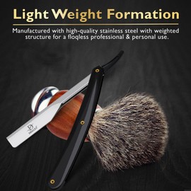 Professional 20 Straight Razor Blades with DEMAXA Shavette Straight Razors for Men - Navajas para Barbero Professional Barber Razor Blade for Close Shaving with Soft Pouch - Cut Throat Razors for Men