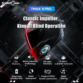 FreedConn - Auriculares Bluetooth para motocicleta, T-Max Pro, sistemas de comunicación para motocicleta, 6 ciclistas, 1000 m, intercomunicador para casco de grupo, con intercambio de música, radio