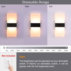 LIGHTESS Modern Wall Sconce 12W LED Wall Lights Indoor Acrylic Modern Wall Light Set of 2 LED Wall Lamp for Hallway Living Room Corridor Bedroom, Warm White
