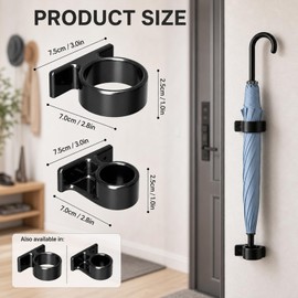 QhgPnt Black Umbrella Holder, Wall-Mounted RV Organiser with Drip Tray, for Narrow Spaces, Classic Umbrella Stand for Entryway, Universal Rain Storage Organiser for Home, Office, and Shop Entrances