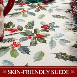 Softalker Christmas Tablecloth Rectangle, Designer Pattern Velvet Tablecloth with Holly, Floral Farmhouse Table Cover Cloth Decorative for Kitchen Dining Room/Party(55x94 Inch)